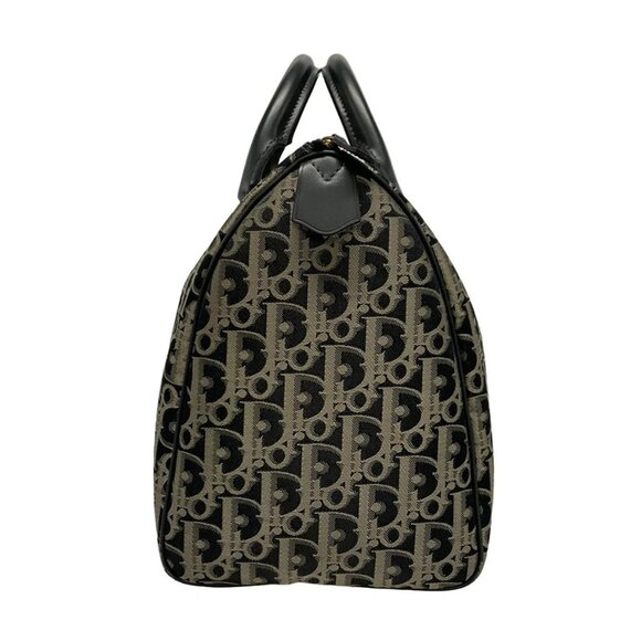 Auth DIOR/ChristianDior Trotteur Black Gray Dark Gray Jacquard Leather Handbag - Picture 3 of 16